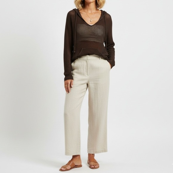 Chico's 100% Cotton Open Knit Sweater Brown Size 2 M L Beach Cover Layer Top - Picture 1 of 7